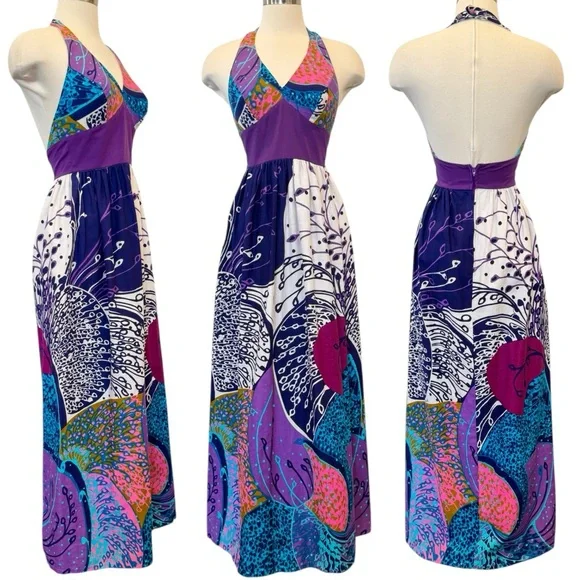 Vintage 60s Cole of California Mod Wild Print Halter Swim Sun Dress Maxi Gown - Picture 9 of 9
